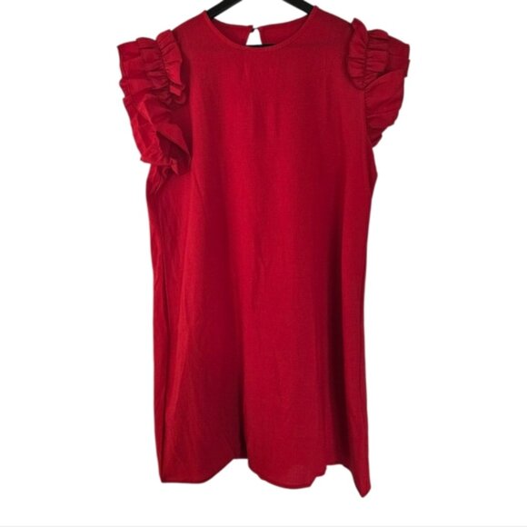 TRÏBE Ruffled Cap Sleeve Red Mini Dress Size XL NWT - Picture 6 of 9